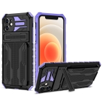 Armor Card PC + TPU Shockproof Case with Card Slot & Invisible Holder For iPhone 12(Purple)