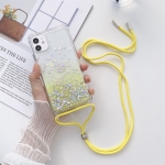 Gradient Glitter Powder Epoxy TPU Thickened Acrylic Shockproof Case with Round Neck Lanyard For iPhone 13 Pro(Yellow)