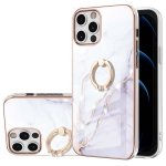 Electroplating Marble Pattern IMD TPU Shockproof Case with Ring Holder For iPhone 12 Pro Max(White 006)
